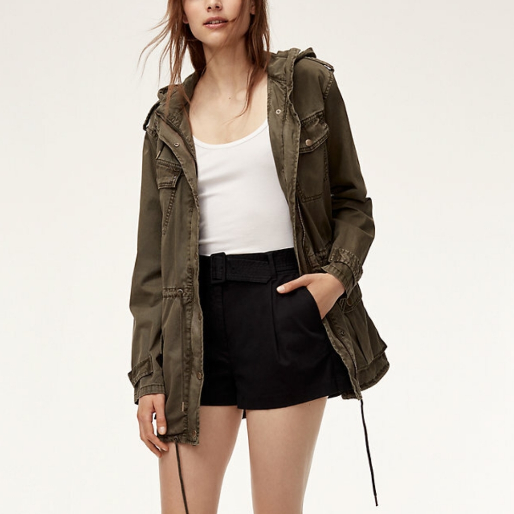 Aritzia Talula Trooper Olive Green Utility Army Jacket with Hood